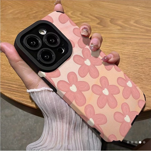 Apple iPhone Phone Case Vertical Stripes PU Leather Texture Pink Floral Pattern - Picture 3 of 3